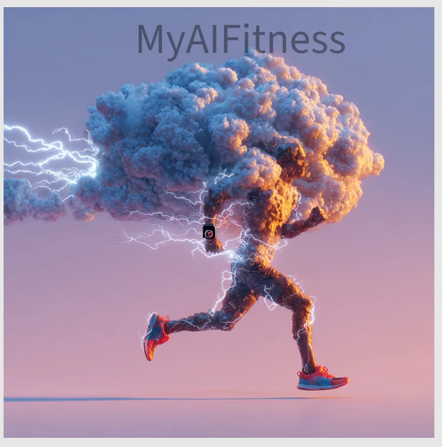 MyAIFitness - AI-powered running figure made of clouds and lightning